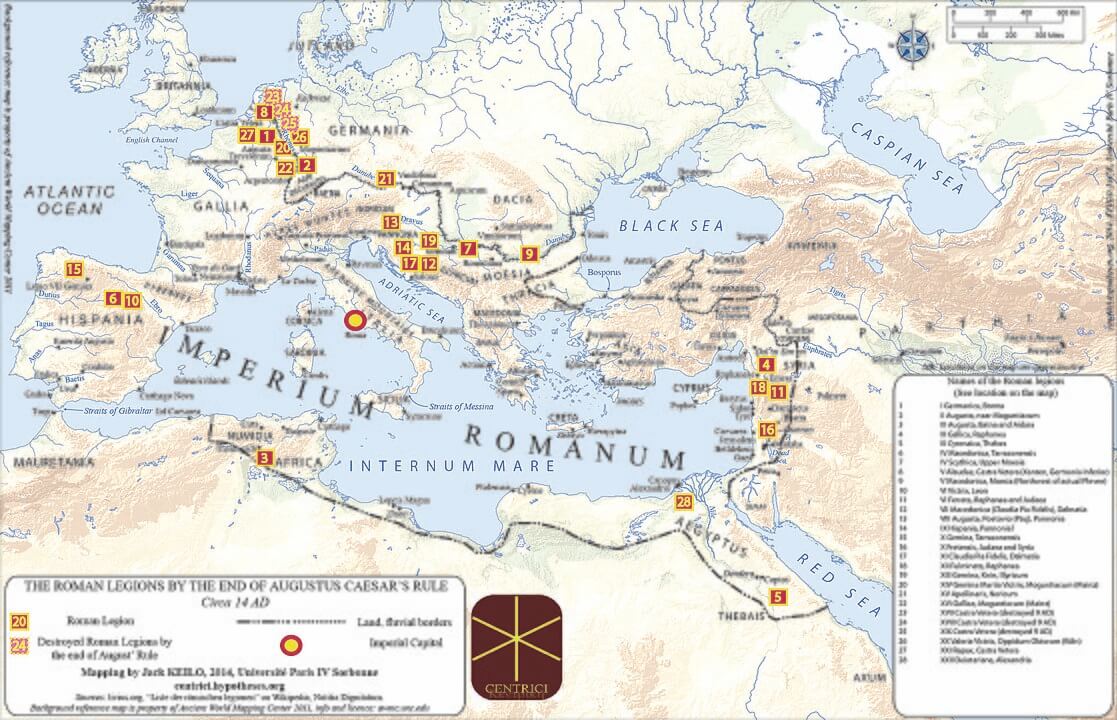 Mapa del Imperio Romano y sus legiones